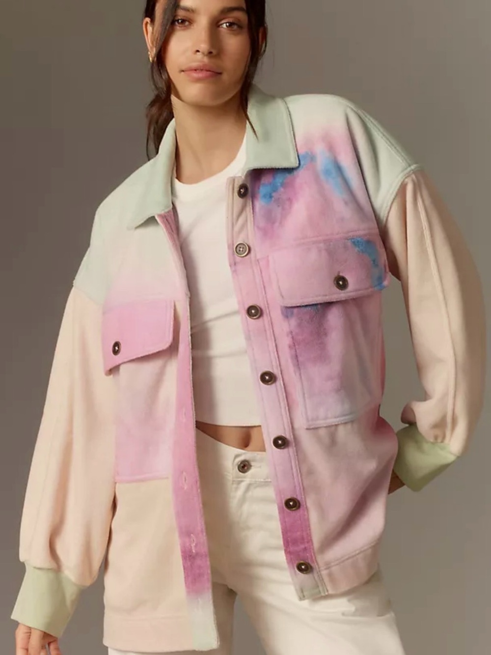 NWT Anthropologie Pilcro Cotton Microfleece Shacket Jacket - Multicolor Size XS